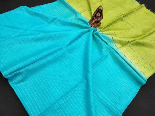 Soft Kota Dual Shade Saree with Steple Stripes & Sequin Pallu